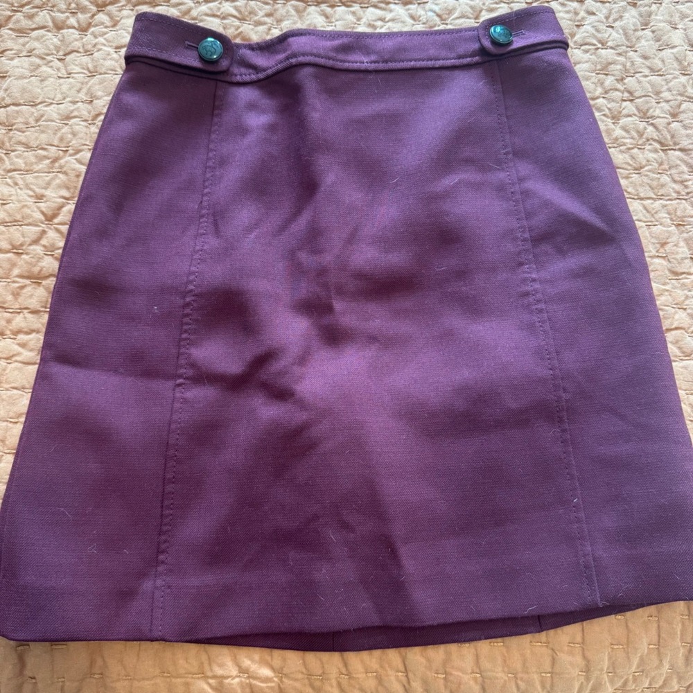 Brooks Brothers Womens Purple Wool Blend A-Line Mini Skirt with Logo Buttons - Picture 2 of 12